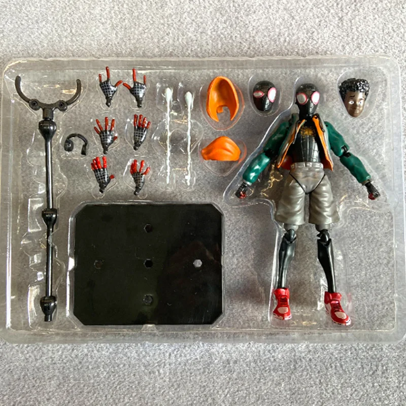 Spider Man Miles Morales Collectible Figurine, Multiple Replaceable Hands Heads Support Dynamic Poses Model Toy - view 5
