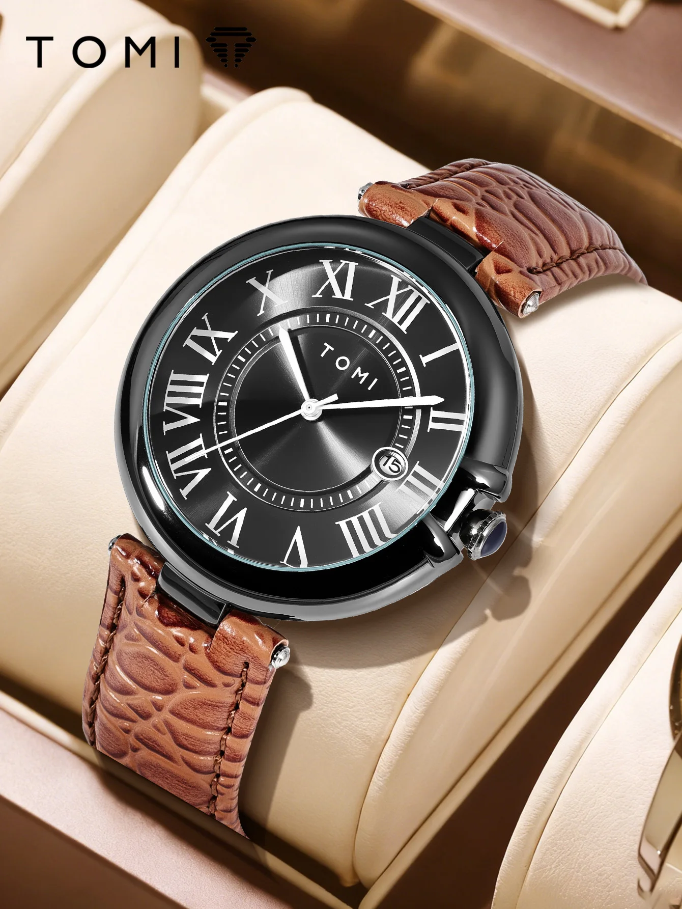 

TOMI мужские часы простые модные часы с календарем кожаный ремешок повседневные кварцевые часы для пары с выражением Рождественский подарок для мужчин