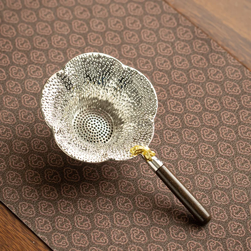 Handmade Hammered Silver Plated Tea Strainer Fine Mesh Filter for Kung Fu Tea Set Teapot Accessory Gift