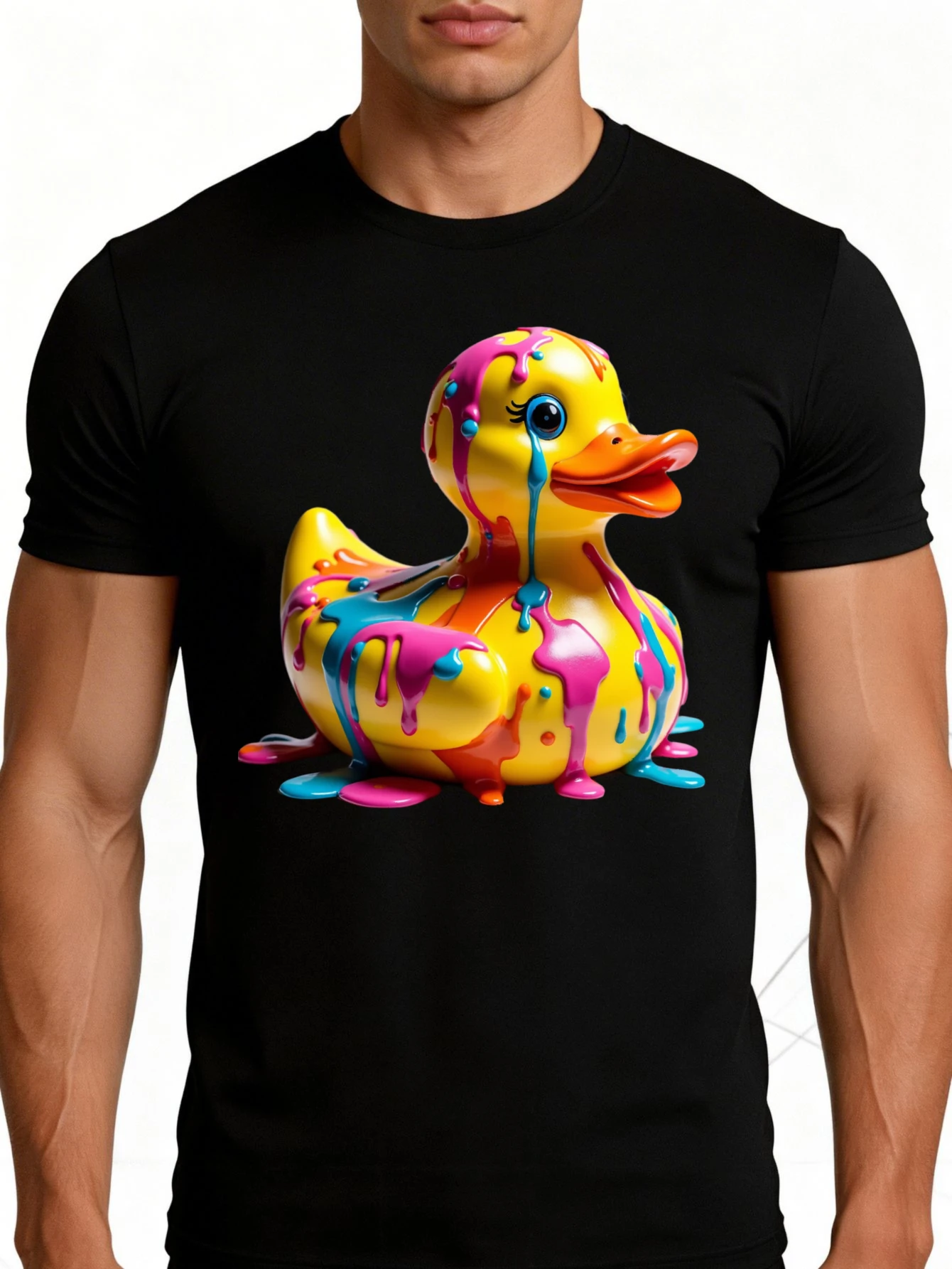 Men's Solid Pattern T-Shirt - Breathable, Soft, Lightweight - Colorful Ducks and Paint Splatter - Vintage Fun Pattern Casual Short Sleeve Summer Top, Gift for Him