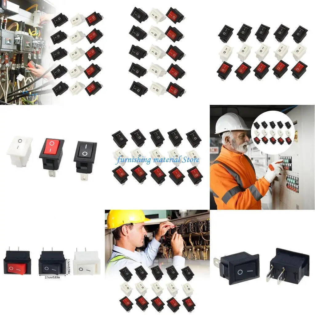 

Y5GD 15Pcs Electrical Rocker Switches 2 Pin 2 Position Power Control Strong Iron Base Plastic Housing for DIY Installation