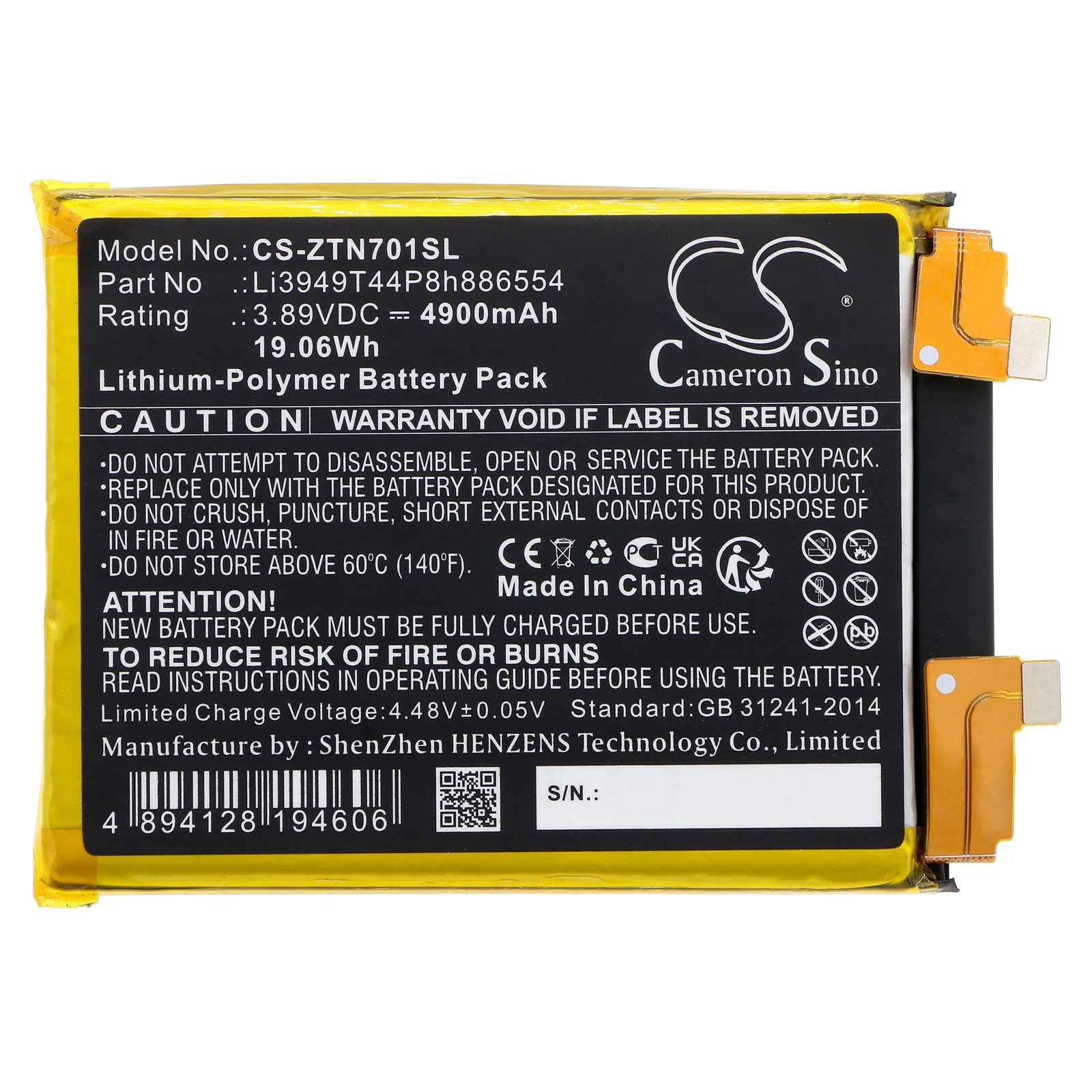 3.89V 4900mAh Battery Li3949T44P8h886554 for ZTE Nubia Z40 Pro 5G, Nubia Z40S Pro 5G, NX701J, NX702J, Nubia Z40S Pro +TOOLS
