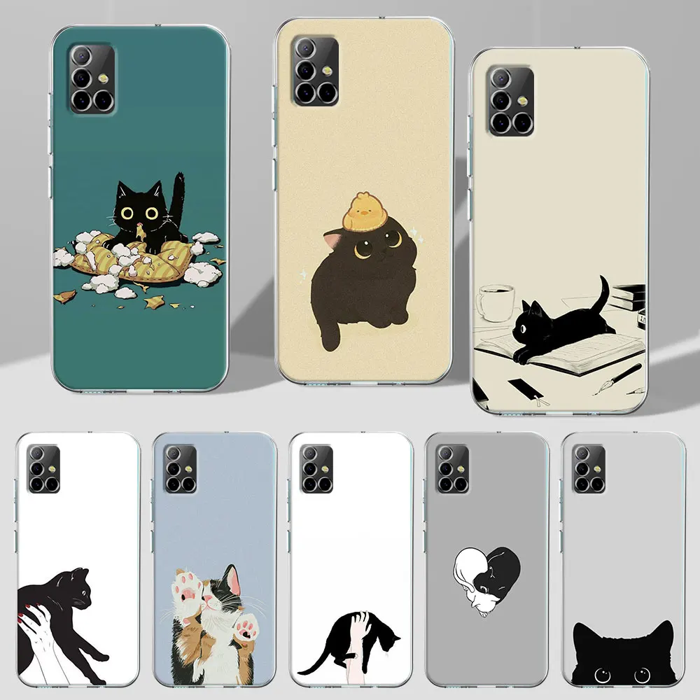 Cat Cute Kitten Catling Cover for Samsung Galaxy A14 A54 A12 A21s A51 A13 A03 A52 A32 A53 A33 A31 A04s A52s Clear TPU Phone Case