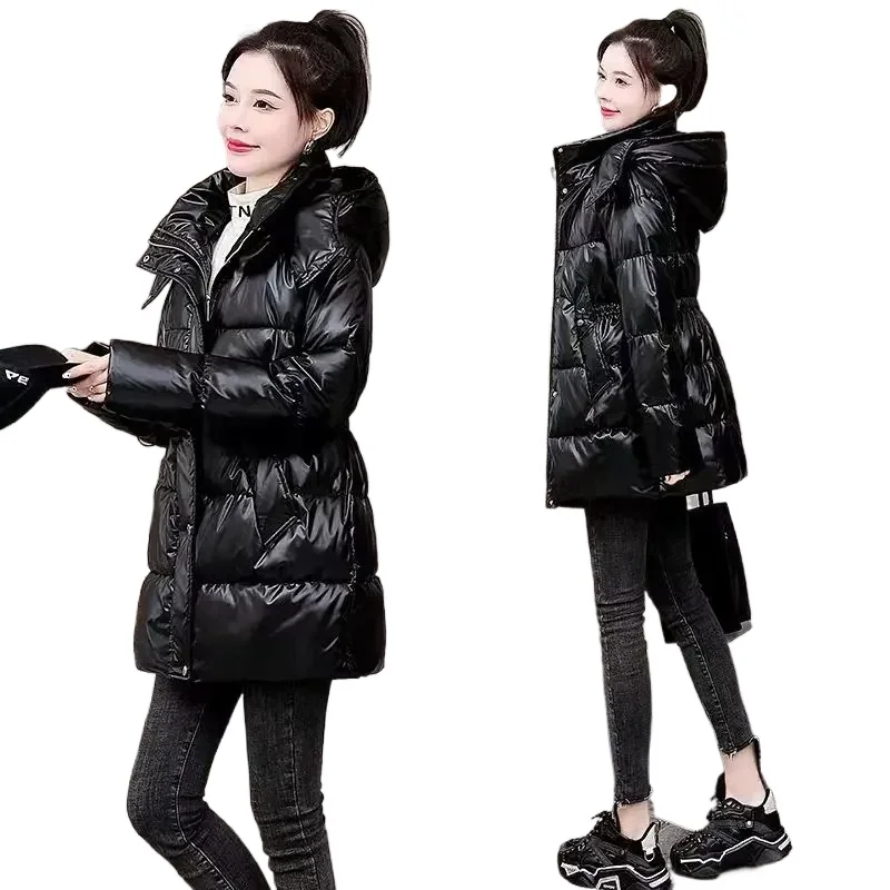 

2026 Women Winter Korean Version of Waist Cotton-padded Jacket Wash Bright Face Down Cotton Jacket Fashion Long Cotton-padded