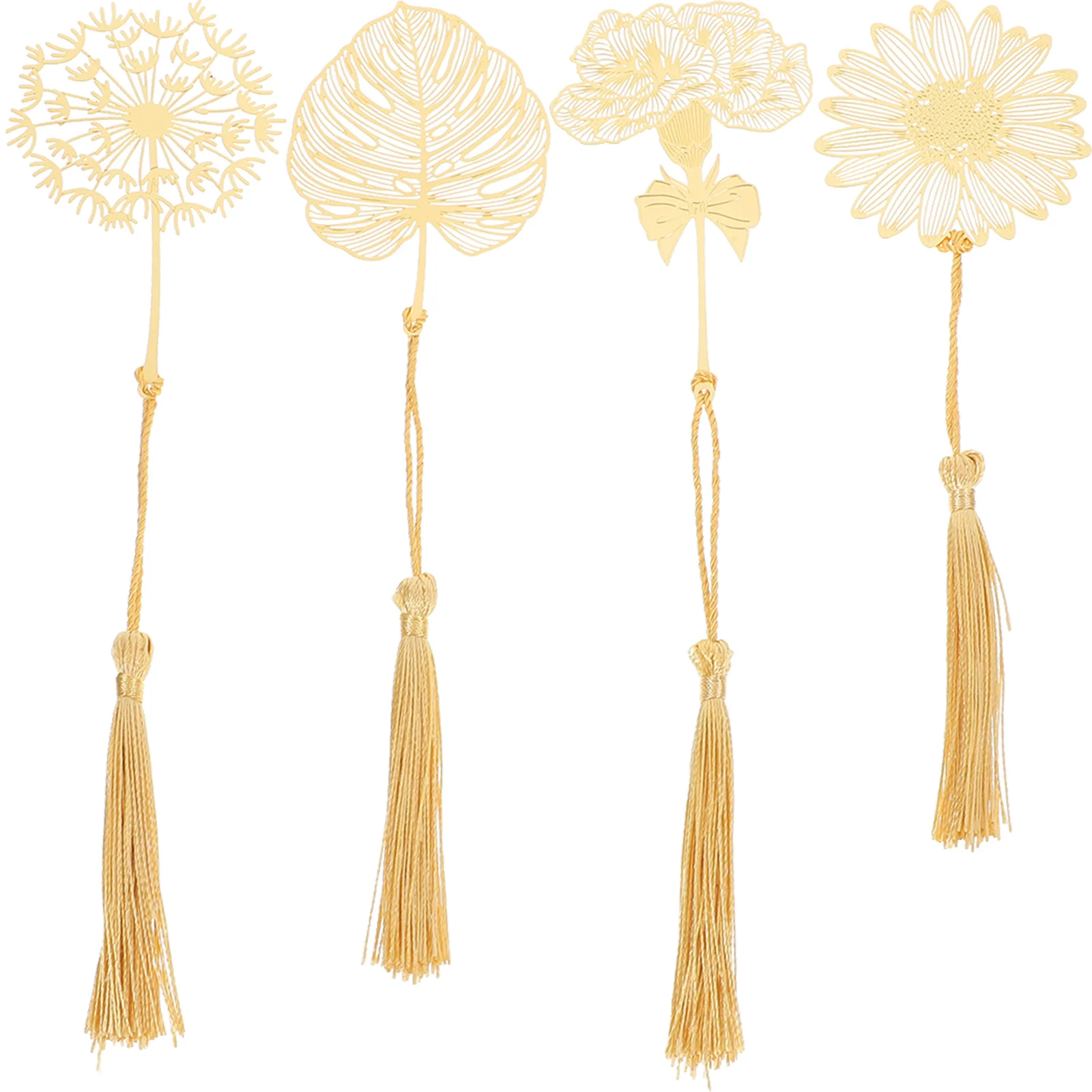 

4Pcs Vintage Bookmark with Tassel Pendant Hollow Craft Retro Style Reading Accessory for Book Lovers Unique Gift for Readers