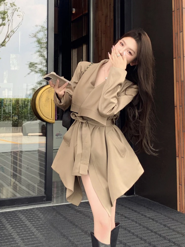 New Korean Style Vintage Sexy Asymmetrical Chic Beautiful Large Collar Loose Fashionable Windbreaker Coat Women's Wear