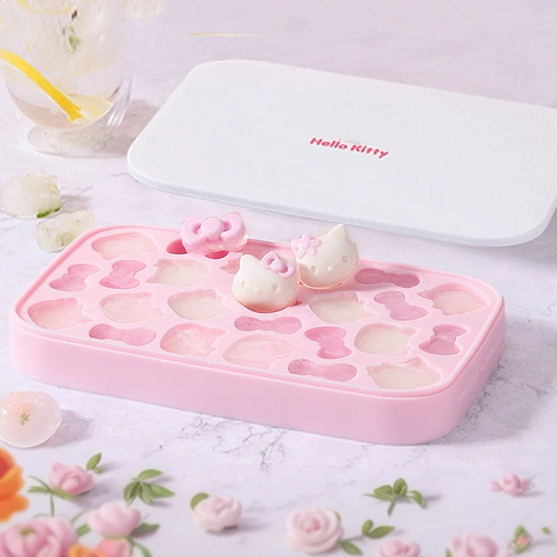 

Kawaii Sanrio Hello Kitty Silicone Press Ice Tray Cartoon Food Grade Ice Cube Mold Home Refrigerator Ice Making Storage Box