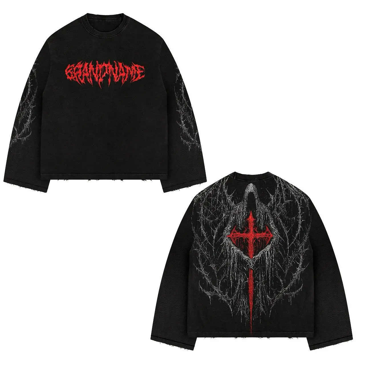 

Одиночная духовная готическая темная малиновая футболка с длинными рукавами и принтом креста, уличная одежда унисекс, хлопковая футболка большого размера в стиле вампира