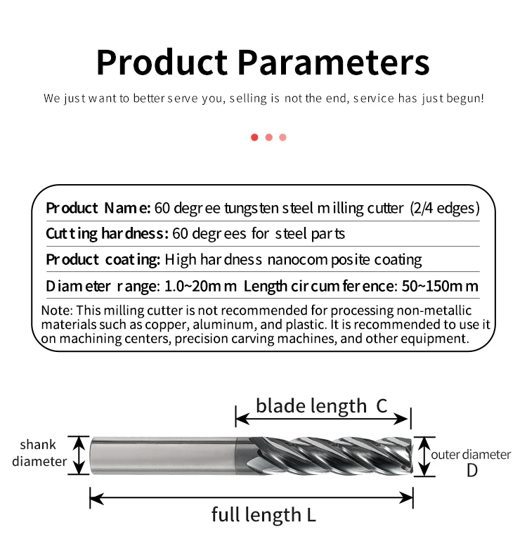 Legierter Wolframstahl HRC60 Fräser CNC-Schaftfräser 1,0mm-12,0mm für Stahlfräsmaschinen Top CNC-Bearbeitungswerkzeuge – Detail 4