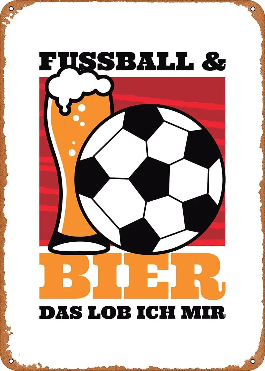 German Soccer and Beer - Retro Metal Tin Sign Vintage Plaque Poster for Home Kitchen Bar Coffee Shop 12x8 Inch