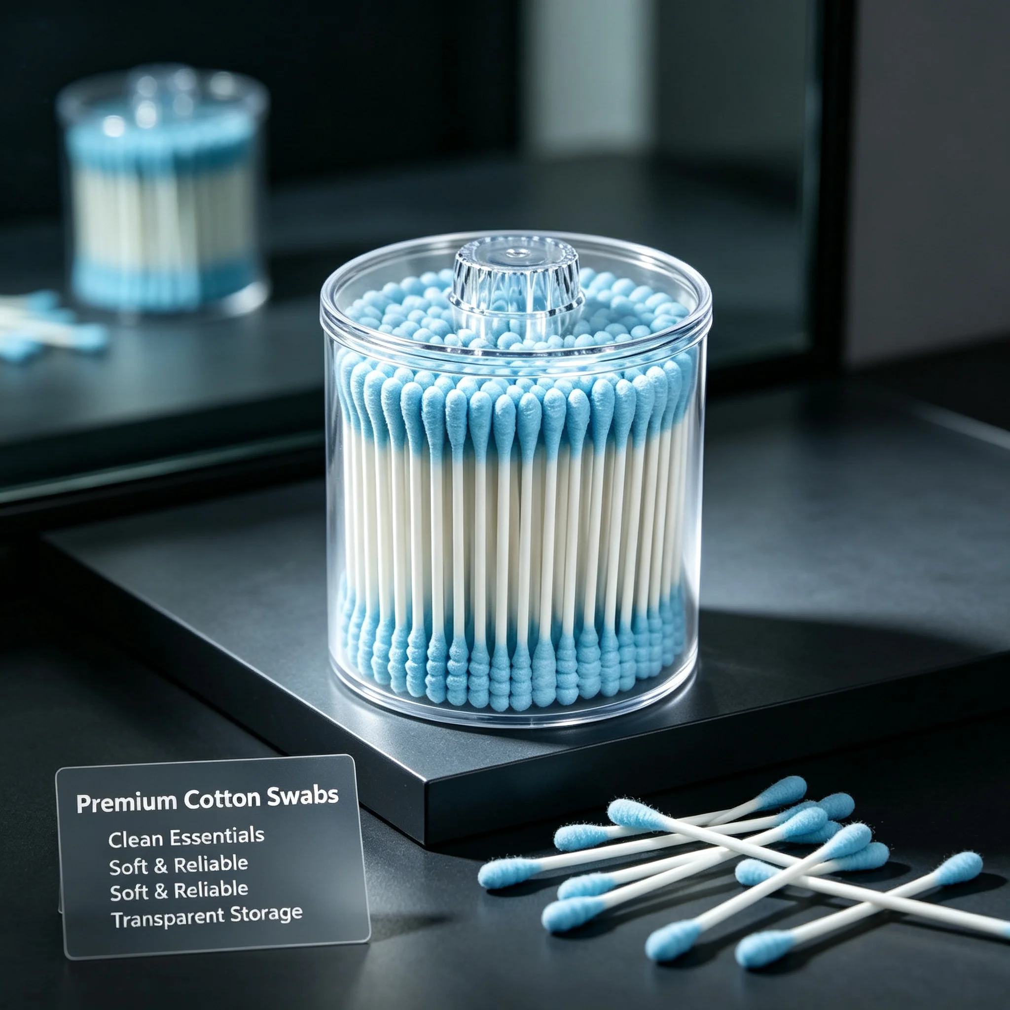 200 cotton swabs: double-ended with one round tip and one spiral tip, lint-free for makeup application and ear cleaning.
