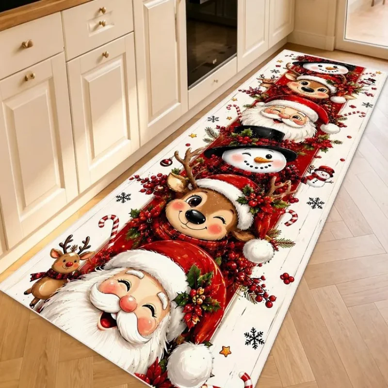 VIKAMA Christmas Runner Rug Non‑Slip Absorbent Floor Mat For Kitchen Hallway Entryway Xmas Holiday Home Decor