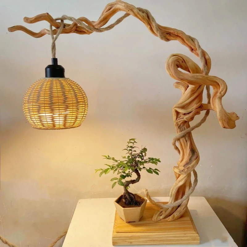 

Tree root carving lamp table lamp bedside modern Chinese living room study tea table handmade creative decoration