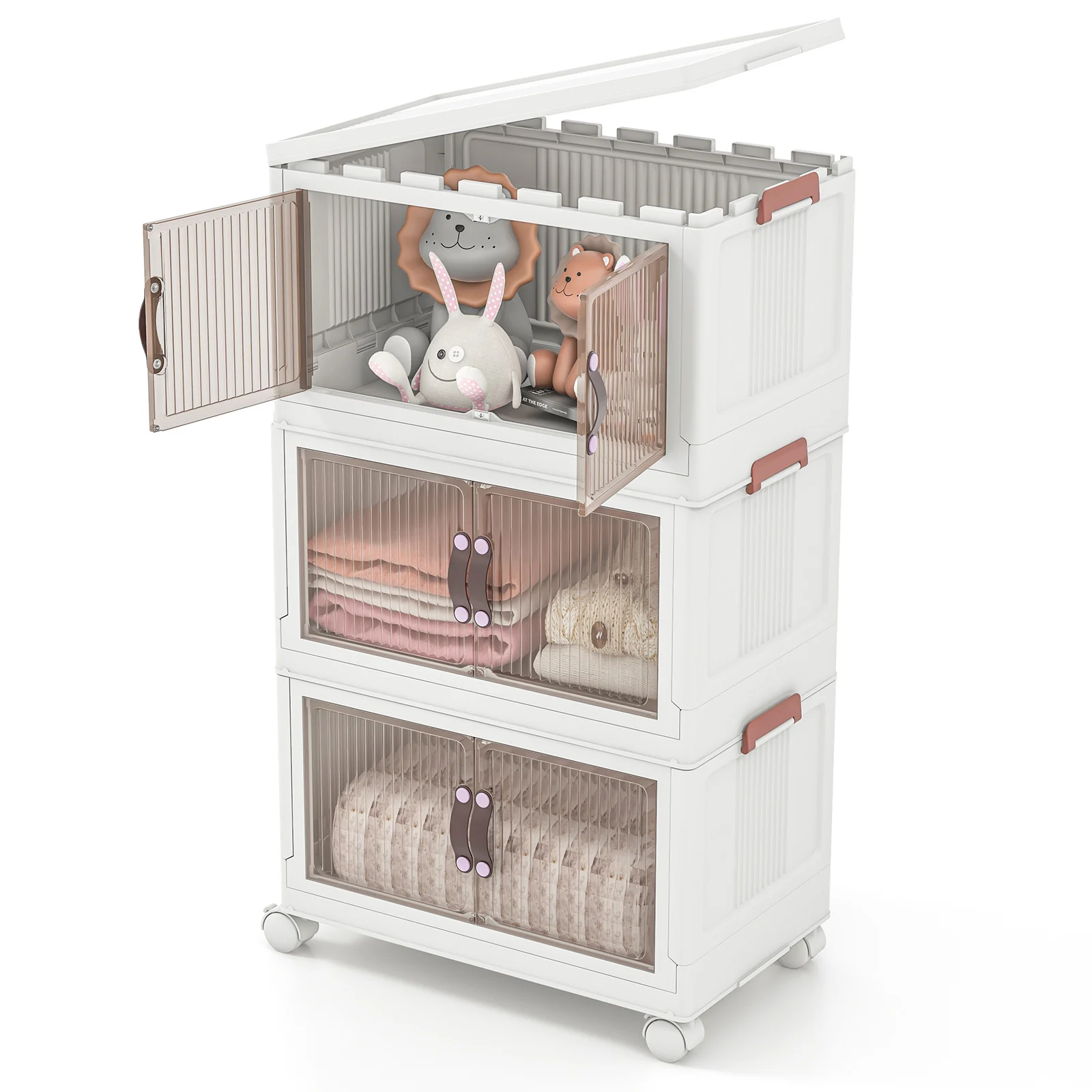 GOFLAME 96 L Storage Bins with Lid, Stackable Storage Boxes with Magnetic Doors & Lockable Casters