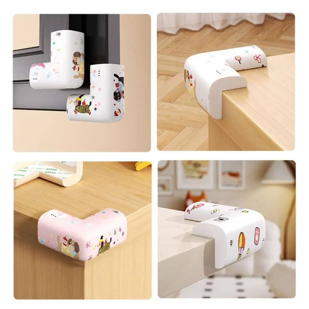 4 Buah Pelindung Tepi Meja Pola Kartun Sudut Pengaman Lembut Anti Tabrakan Bantalan Busa Tebal Perekat Diri untuk Anak-anak
