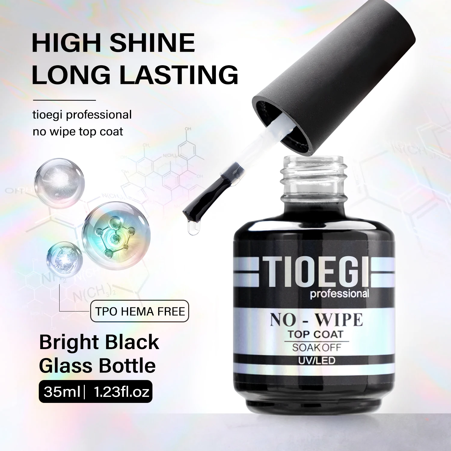 TIOEGI Big Bottle 35ML No Wipe Top Coat Tpo Hema Free Gel Semipermanent High Gloss Mirror Shine Top Gel Nagellack Diamond Hard
