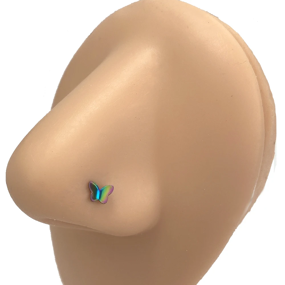 1pcs Gold/Silver Color Black Surgical Steel  Stud for Women Girl Right Skull Ghost  Bend Nose Ring Earring Body Piercing Jewelry