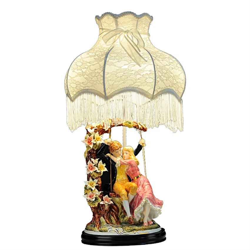 European-style palace ceramic cloth table lamps living room bedroom bedside lamp wedding room American princess desk lights