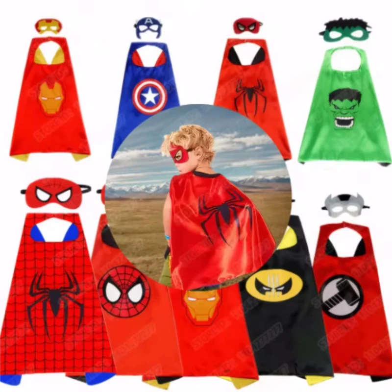Capes et masques de super-héros pour les faveurs de fête d'anniversaire, costumes de cosplay d'Halloween, garçons, filles, cape de déguisement, masque, cape en satin, cape de dessin animé