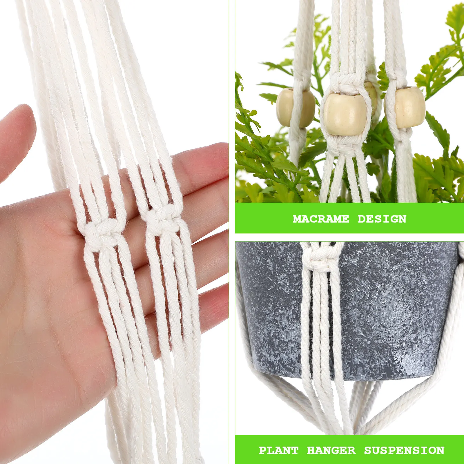 Macrame Plant Hanger Set Rustic Cotton Hanging Planter Holder Wall Mounted Flower Pot Decor Indoor Garden