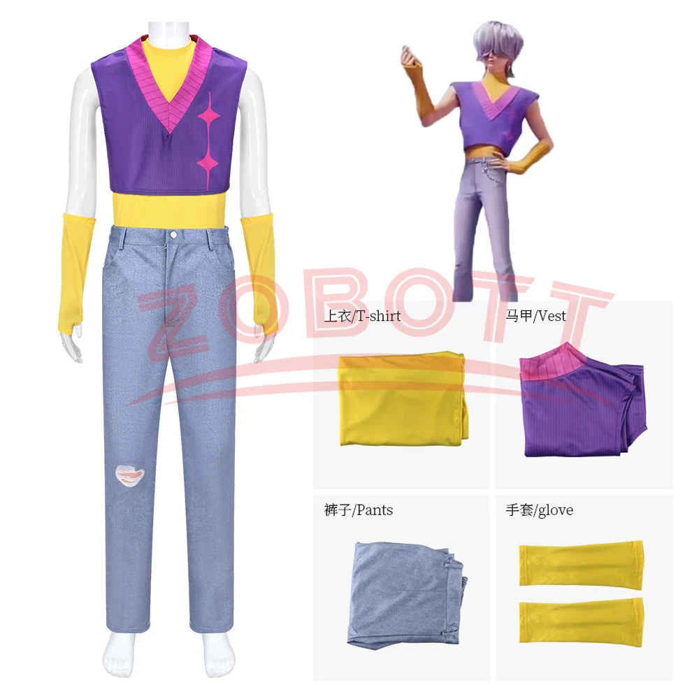 

K-POP фильмы Hunter Saja Boys Mystery косплей костюм маскарад красочные топы жилет парик мужской карнавальный костюм на Хэллоуин 4 шт.