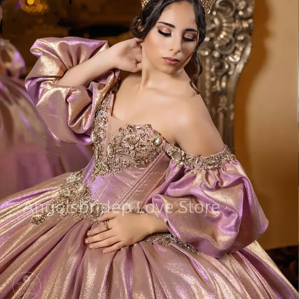 Angelsbridep vestido De baile mexicano De satén De lujo, Vestidos De quinceañera con cuentas De cristales, hombros descubiertos, XV Anos