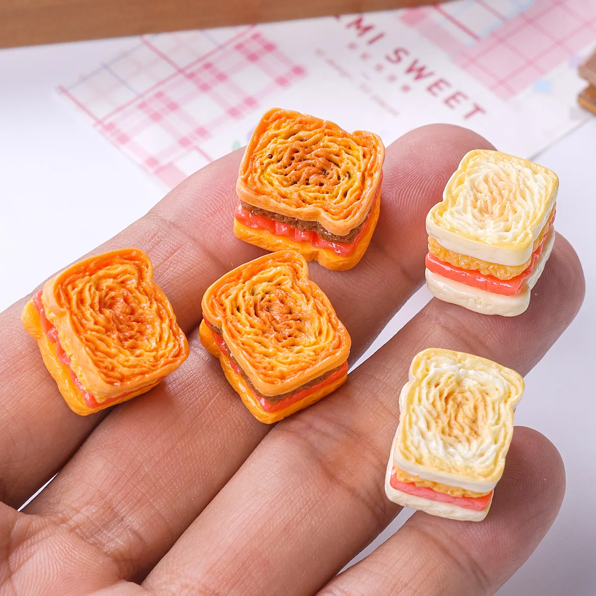 

10PCS Cute Miniature Toast Burger Charms for Jewelry Making Creative Resin Crafts Keychain DIY Accessories