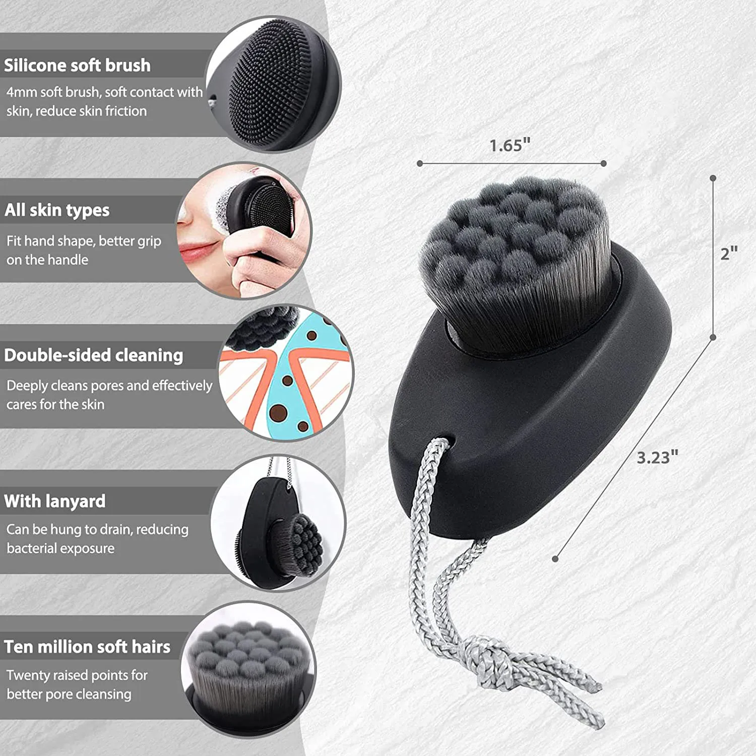 Silicone Face Scrubber Cleaner Brush Soap Bubbles Handheld Facial Exfoliating Brush Soft Scrubber Black Cleaning Pore