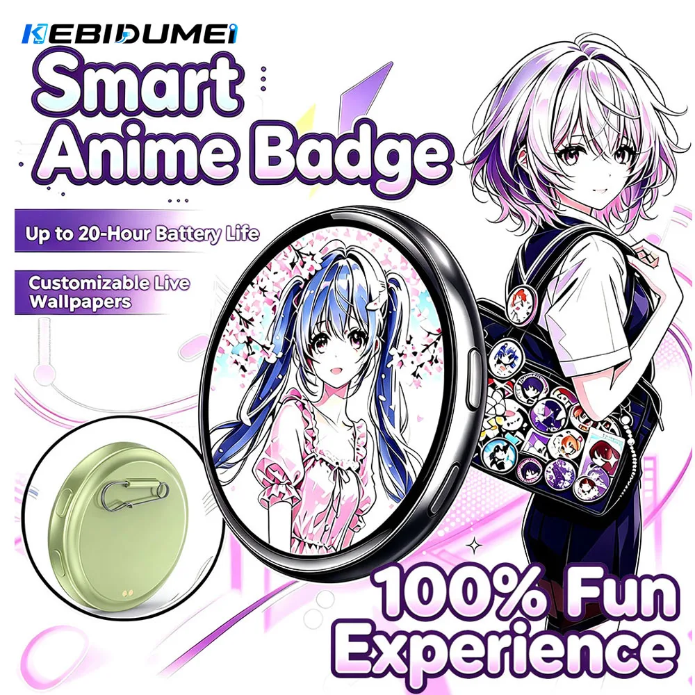 KEBIDUMEI Dynamic Electronic Badge Display Pin ACG Pendant 1.7 In Touch Screen Anime E-Badge For Game Fans Friend Gift