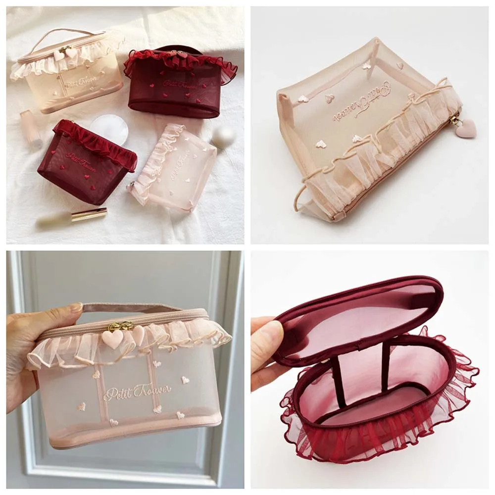 

Mesh Zipper Bag Handbag Mesh Cosmetic Bag Cosmetic Case Zipper Mesh Coin Purse Tissue Bag Love Heart Mesh Storage Bag Lady