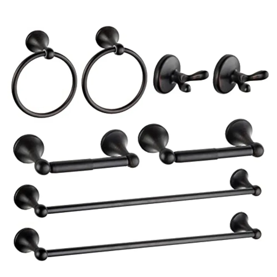 

8 Piece Bathroom Accessory Set Adjustable Towel Bar Towel Ring Toilet Paper Holder Towel Robe Hook Wall Mounted Bathroom Hardwa