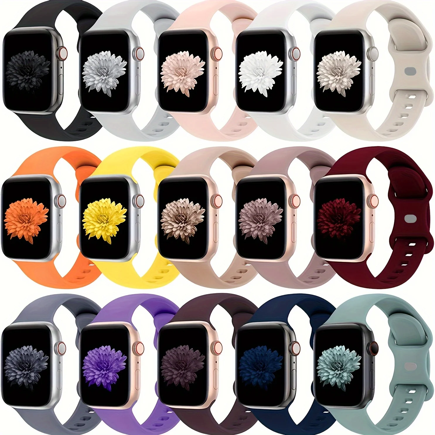 15 Pcs/Pack Strap for Apple Watch 38 40 41 42 44 45 49mm Band Replacement Silicone Wristband for iWatch 8 7 6 5 4 3 2 1 SE Utral