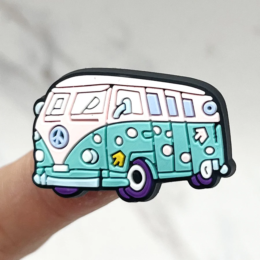 1Pcs Colorful Retro Bus PVC Shoe Charms Accessories Funny DIY Shoes Upper Pins Decoration Sandals Buckle Kid X-mas Party Gift