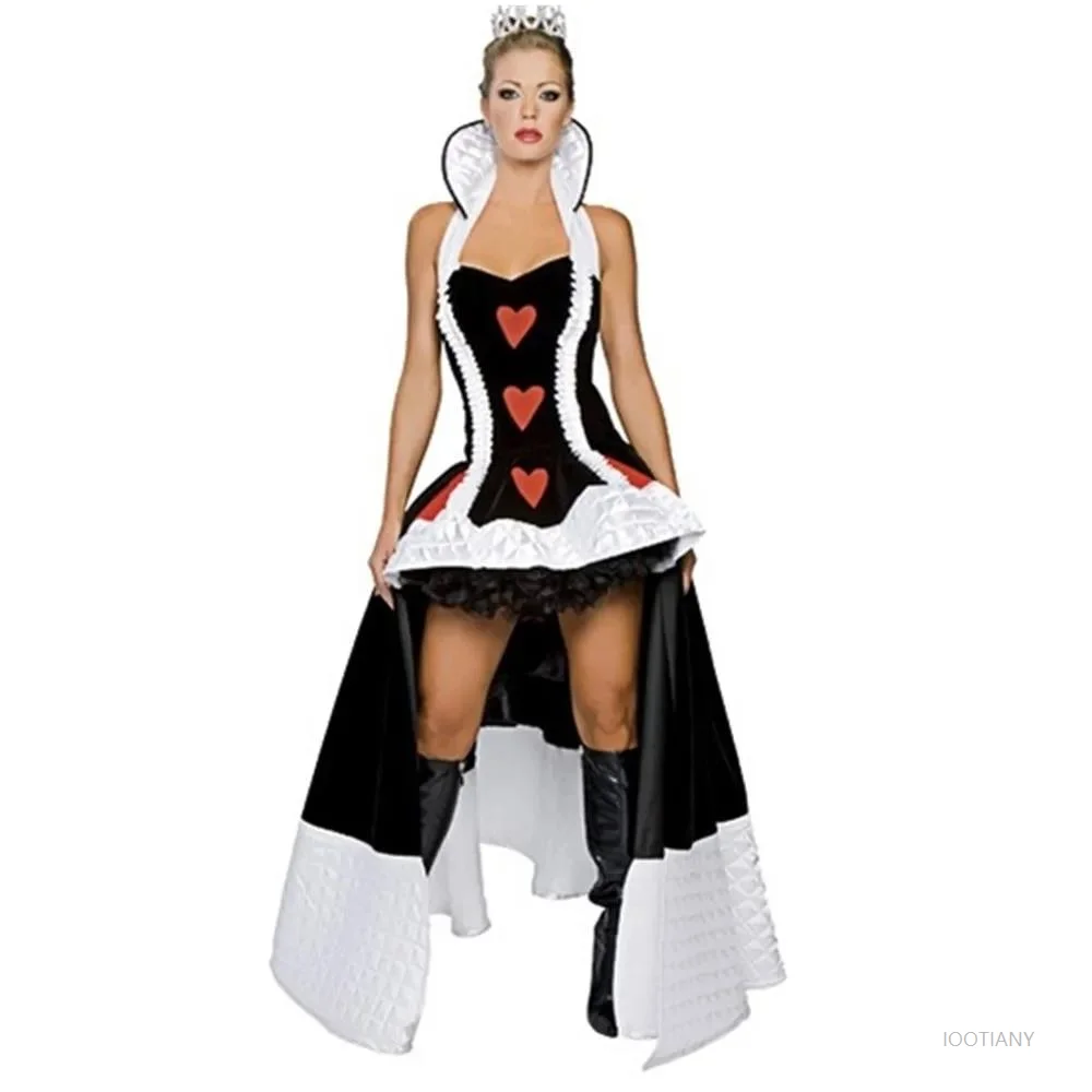 

Sexy Alice In Wonderland Queen of Hearts Cosplay Costume Halloween Purim Masquerade Poker Witch Swallowtail Fancy Dress