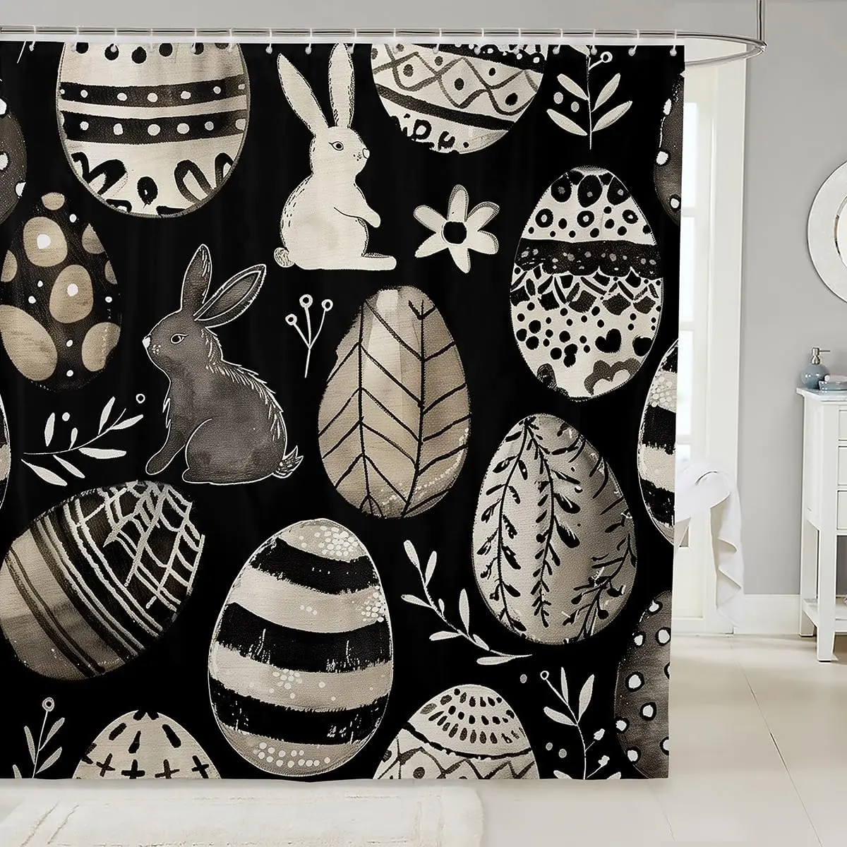 

Занавеска для ванны с пасхальным кроликом, занавеска для душа с милым кроликом для детей, для мальчиков и девочек, акварельные яйца, декор для ванной комнаты, домашние животные, ванная комната