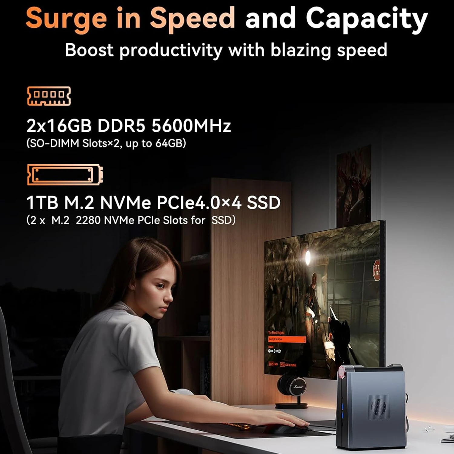 ACEMAGIC S3A كمبيوتر صغير للألعاب AMD Ryzen R7-8845HS NUCBOX Window 11 Pro AMD Radeon ™   780M 16/32GB 512GB/1 تيرابايت DDR5 5600MHz WiFi6 BT5.2