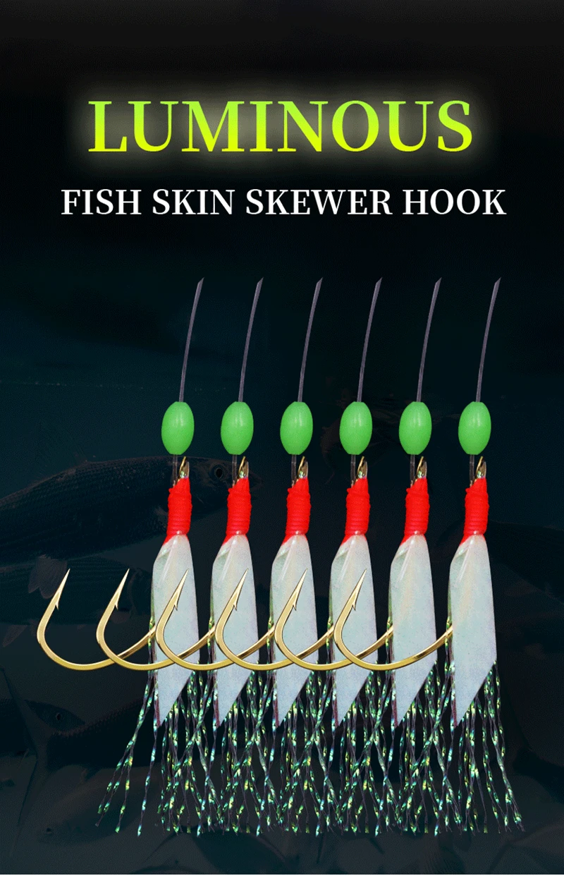 ZYZHE 1/3/5 Packungen Angelhaken-Set mit Leuchtelementen, Fischhaut-Optik, Widerhaken und Leuchtperlen, Angelzubehör – Detail 1