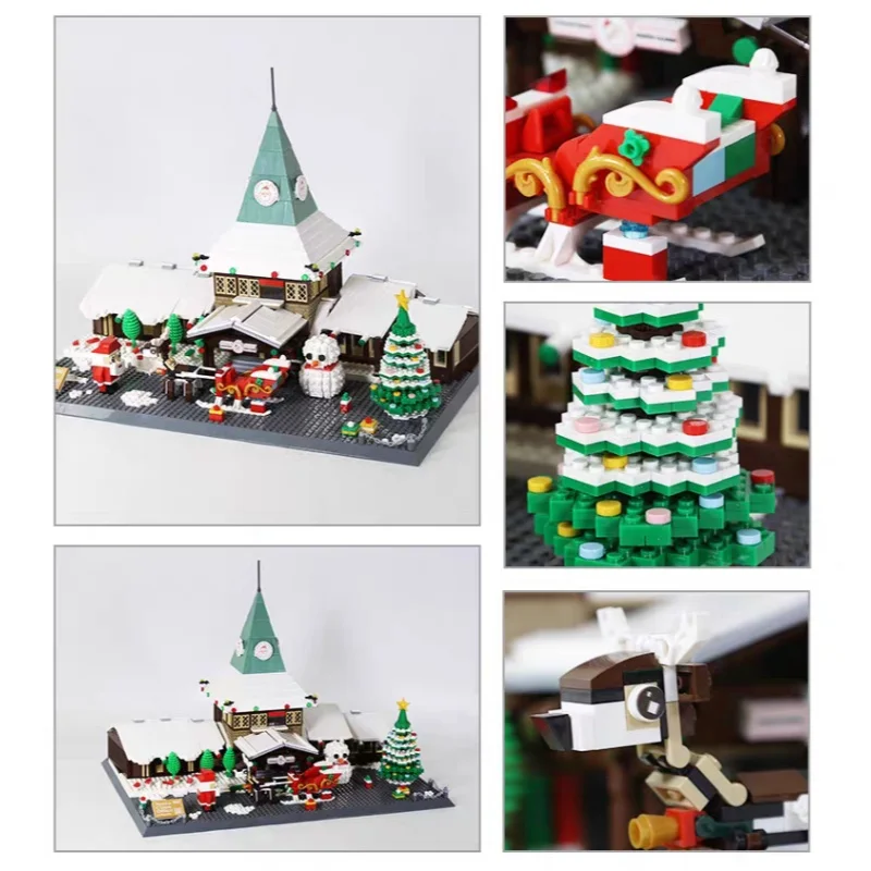 2180 pièces ensemble de construction d'atelier du père noël, modèle de bureau de Village de noël bricolage ornement cadeau Kit de construction d'atelier du père noël