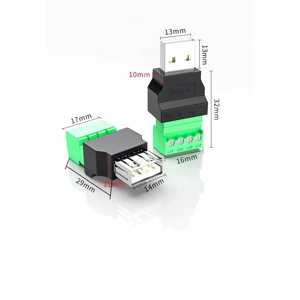 USB 2.0 macho e fêmea conector, 4 pinos de solda Plug Free, Par Terminal, DIY