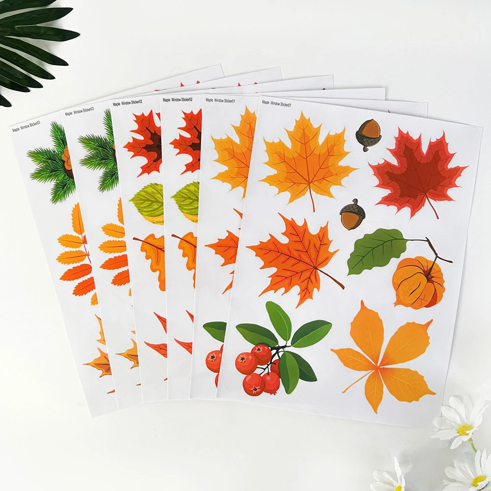 Autumn Window Stickers Leaves Stickers Window Door Decoration Maple Leaf Thanksgiving Stickers