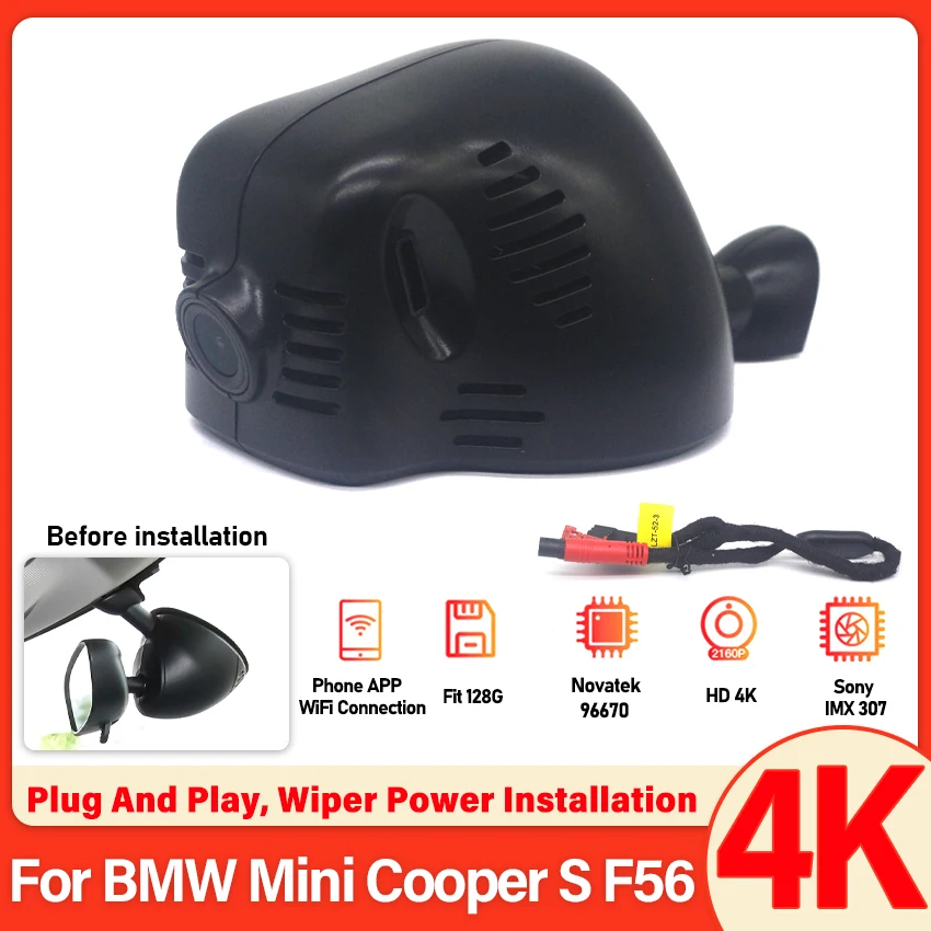 

Подключи и работай Автомобильный видеорегистратор Wifi видеорегистратор 4K видеорегистратор камера для BMW Mini Cooper S F56 2014 ~ 2021 управление ночным видением приложение для телефона