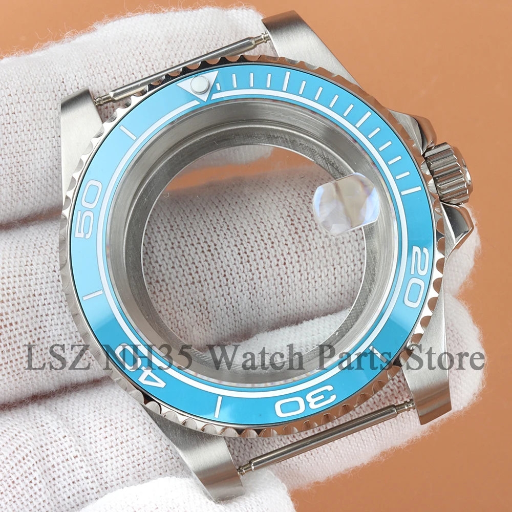 Boîtier de montre en verre saphir, 40mm, bleu glace, lunette arabe, pour SUB GMT Seiko nh34 nh35 nh36 nh38, mouvement 28.5mm
