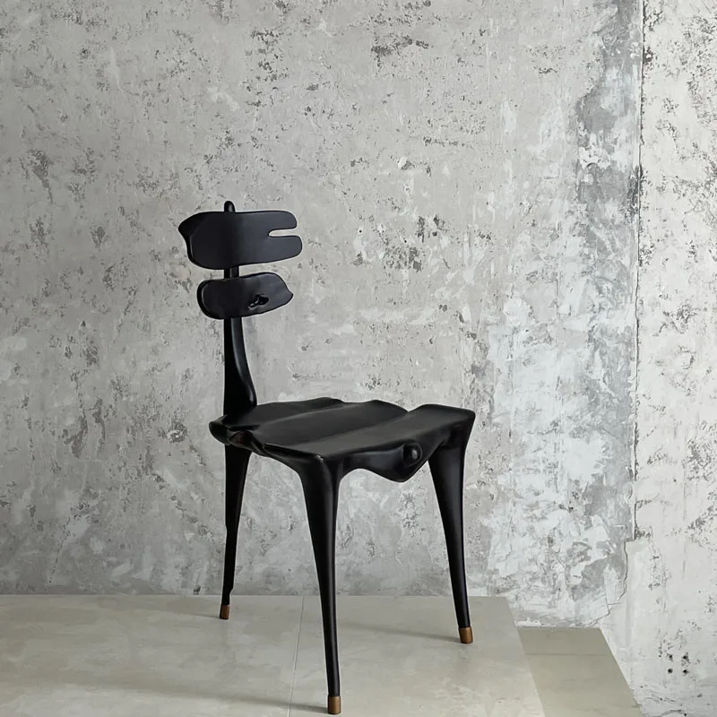 

Artistic creative solid wood chair, black abstract sculpture living room, hotel villa - casual style