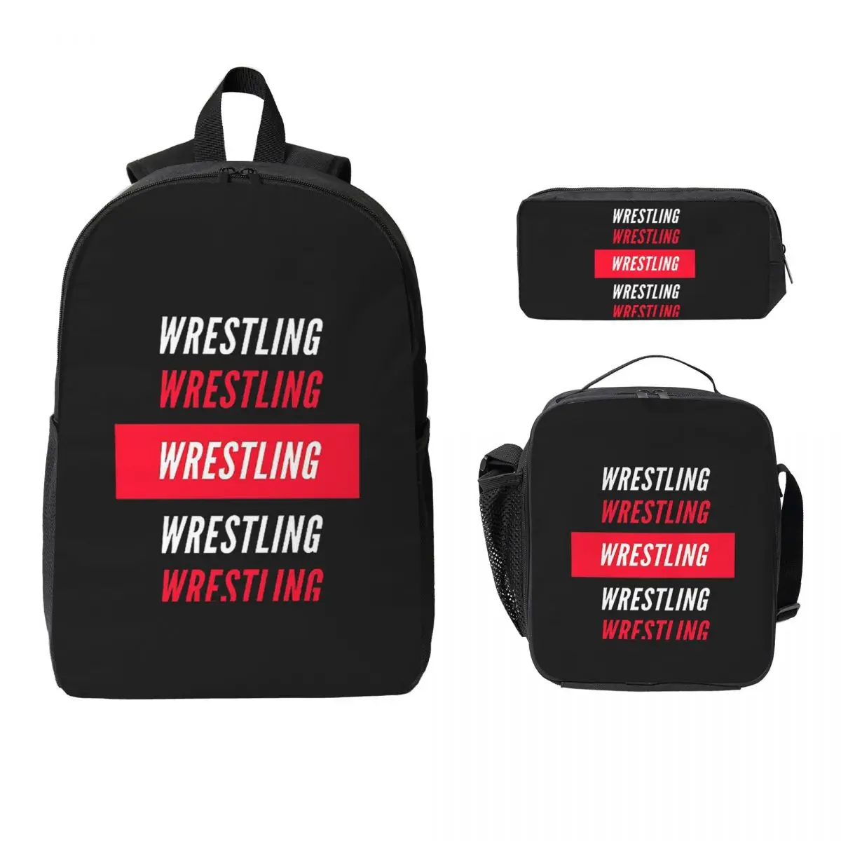 

Pro Wrestling Backpack Student BookBag School Bag Laptop Shoulder Bags 3ps Insulated Lunch Bag Pencil Case