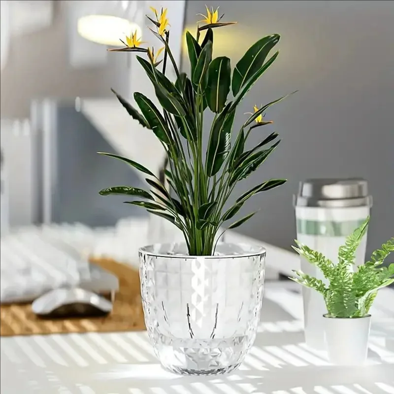 أصيص زهور بلاستيكي شفاف كسول ذاتي الامتصاص نباتات مائية لزراعة المياه حوض تخزين مياه خالي من الماء