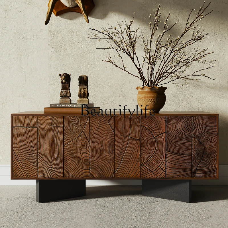 

Walnut Color Sideboard Cabinet Tea Solid Wood Entrance Cabinet