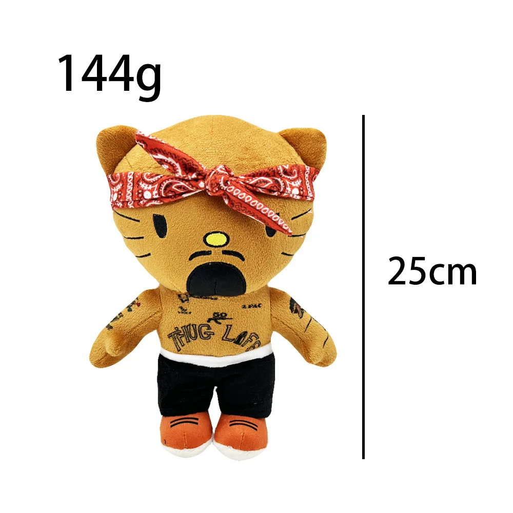 Hello Kitty as Tupac Amaru Shakur Plush Doll Plushies Stuffed Toys 25CM Lovely Pillow Dolls Kids Boys Girls Birthday Gifts