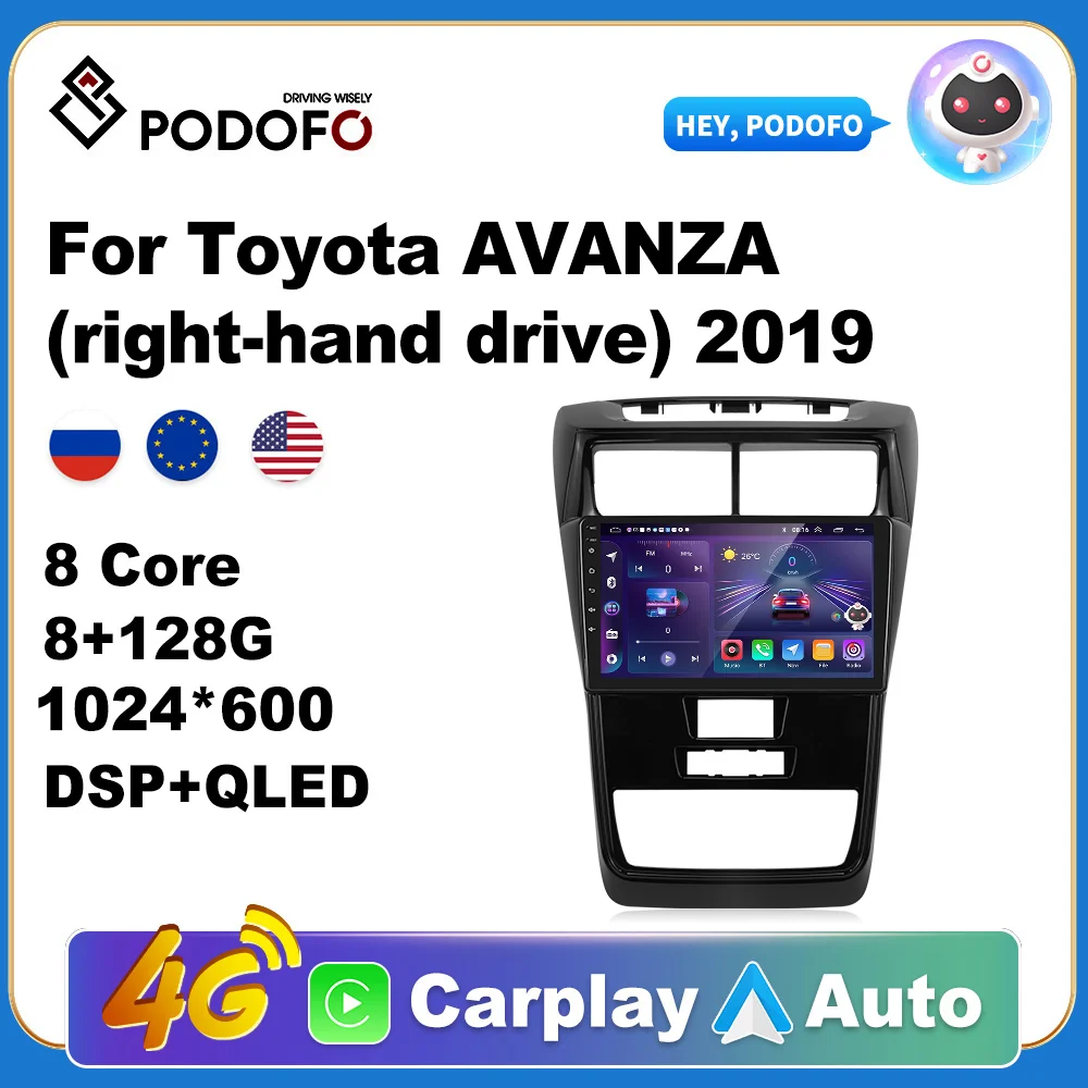 

Podofo Wireless CarPlay Andorid Auto Car Radio For Toyota Avanza 2019 AI Voice Multimedia GPS 2din autoradio