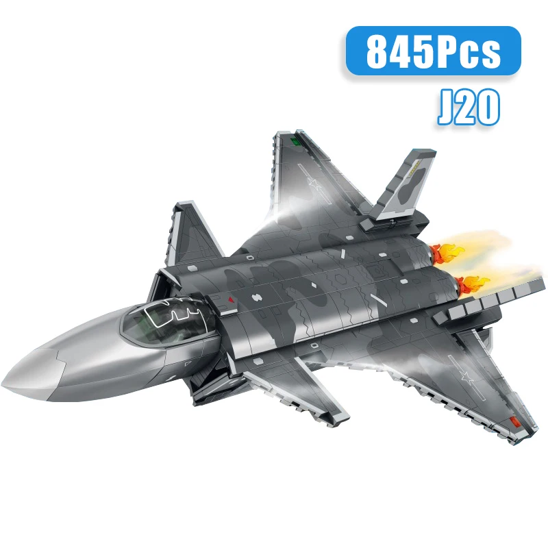 Military 845Pcs J20 Chinese Stealth Fighter Aircraft Model Building Blocks Technical Airplane Weapons MOC Bricks Toys Child Gift