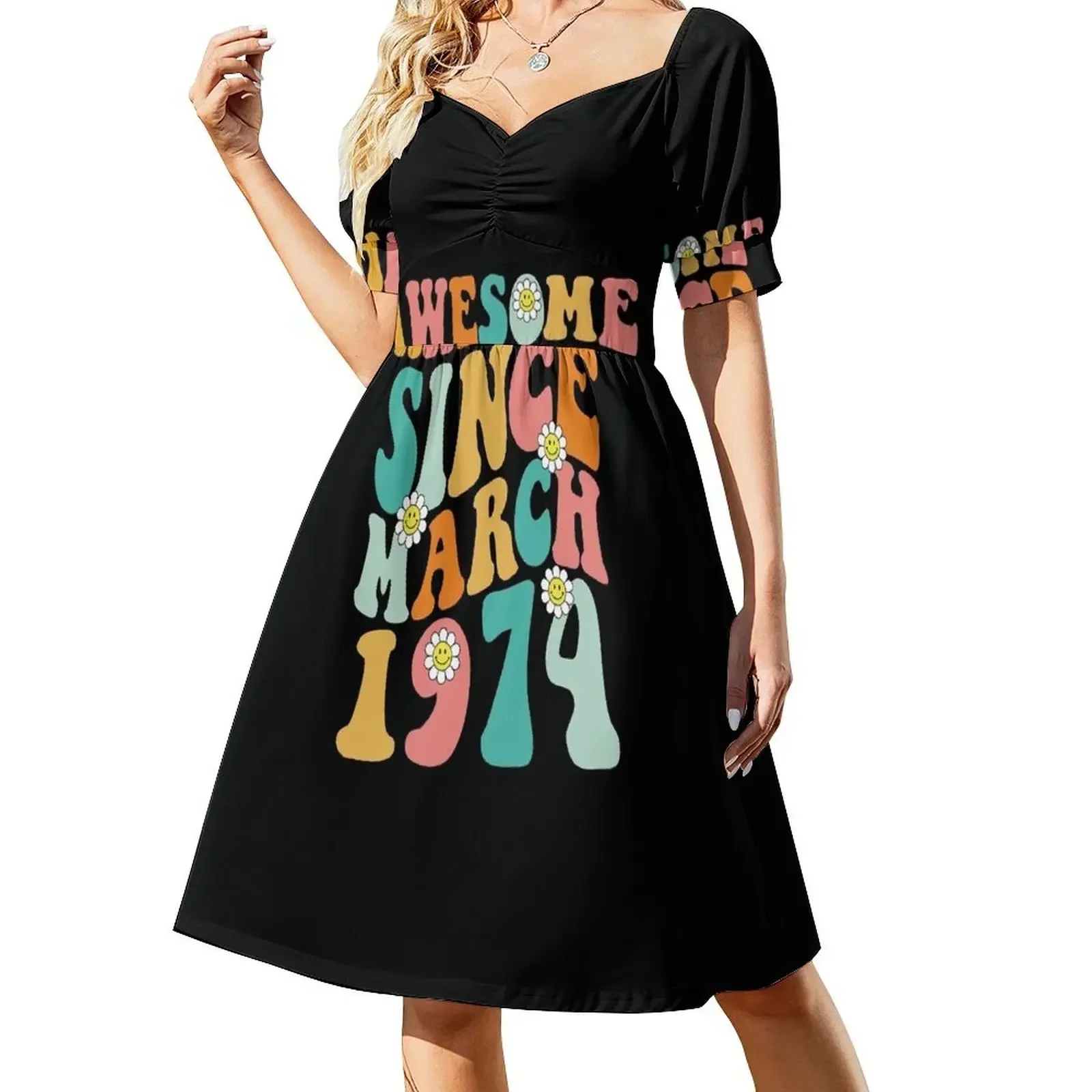 

Awesome Since March 1974 Made In 1974 Retro Groovy Birthday Short-Sleeved Dress women's summer dress 2025 luxury dresses